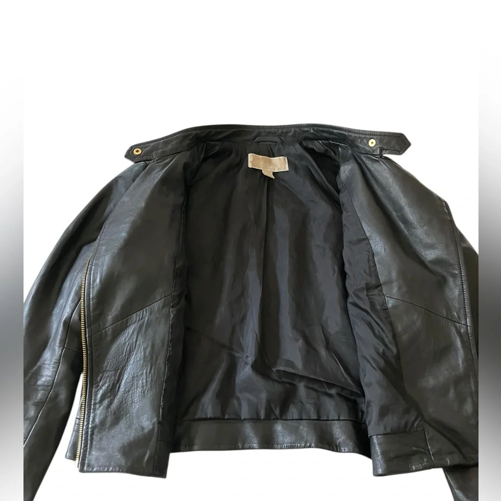 Michael Kors Black Leather Lambskin Moto Biker Jacket Gold Women’s M - Picture 5 of 15